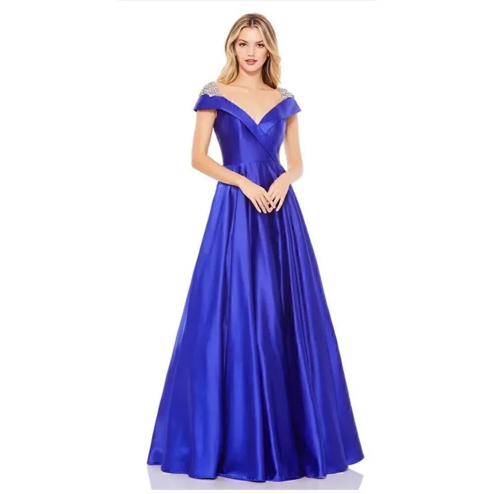 Mac Duggal 49239 Cap Sleeve Formal with Jewels in Cobalt NWT Size 6